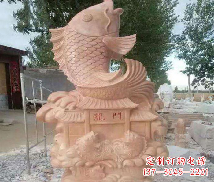 无锡红石雕塑-晚霞鱼喷泉