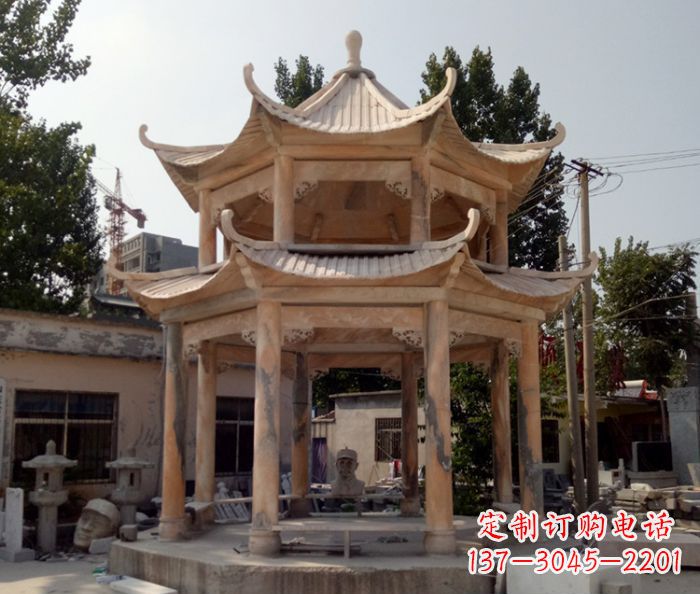 无锡精美古典双层石凉亭雕塑