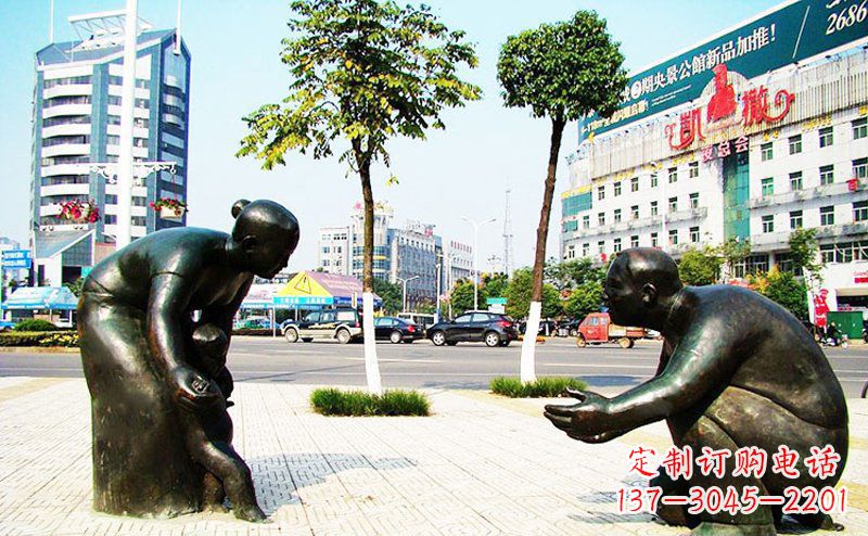 无锡公园景观小孩学走路铜雕