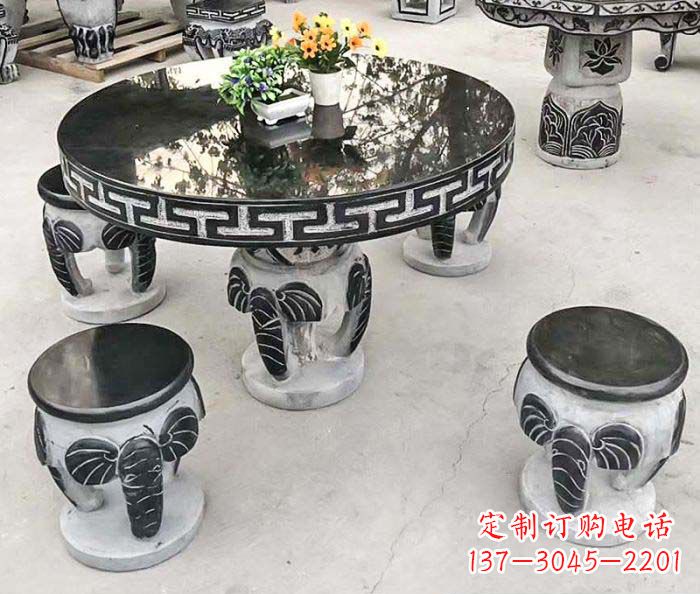 无锡圆形桌凳石雕-为公园景观增添艺术气息