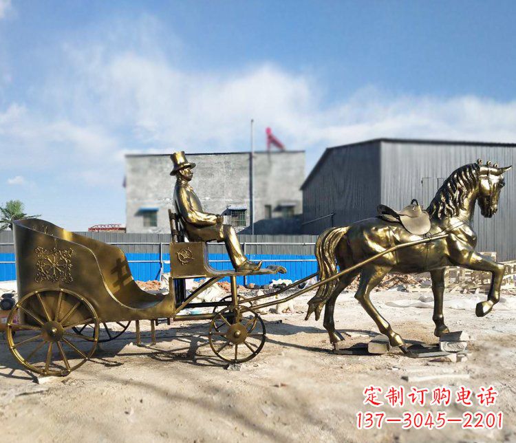 无锡公园景观坐着马车的人物铜雕