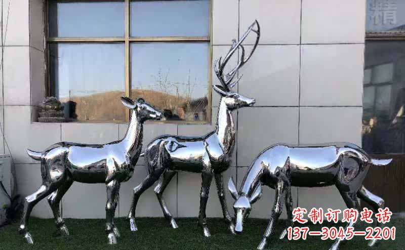无锡华丽风格镜面不锈钢动物鹿雕塑