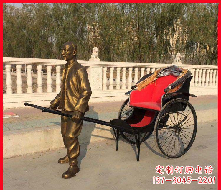 无锡黄包车铜雕精湛工艺,体现传统文化