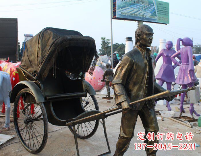 无锡公园拉着黄包车的人物小品铜雕