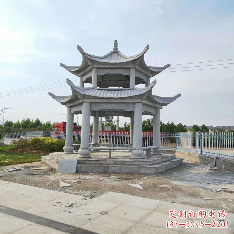 无锡中领雕塑-精美双层凉亭石雕