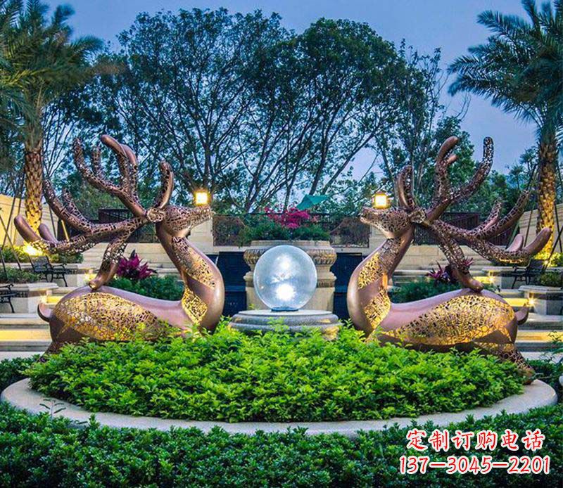 无锡公园镂空梅花鹿不锈钢雕塑