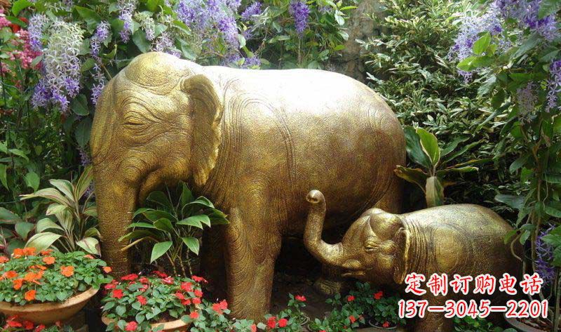 无锡公园母子象动物铜雕 (2)