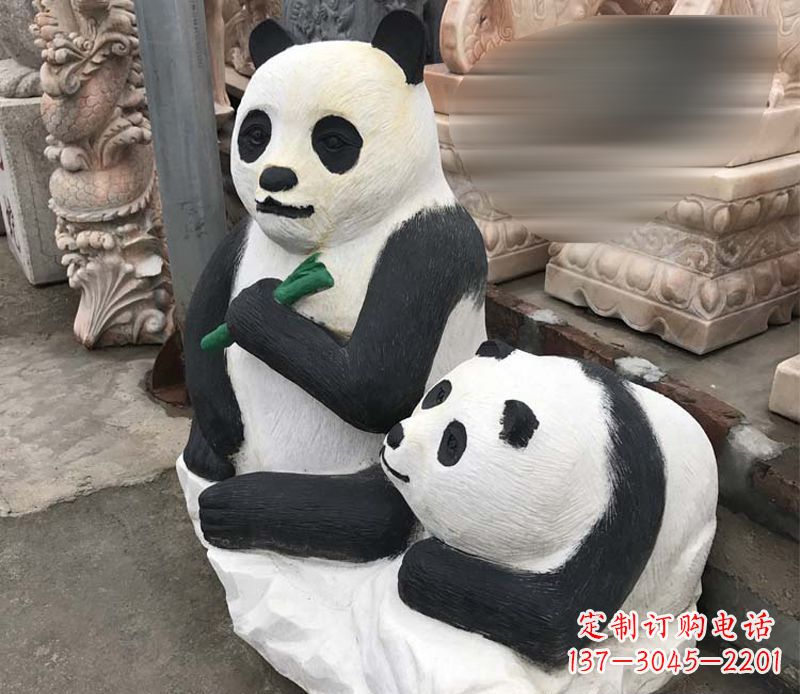 无锡领雕塑——公园母子熊猫石雕