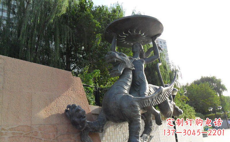 无锡公园骑着飞龙的人物景观铜雕