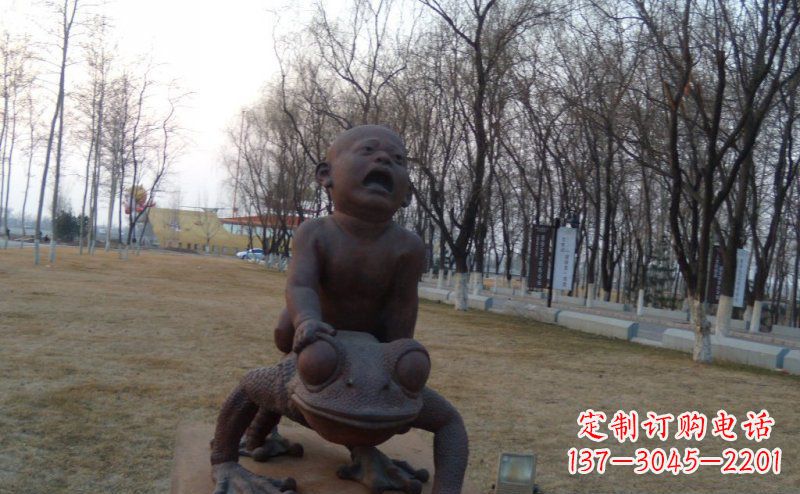 无锡公园骑青蛙的小孩景观铜雕