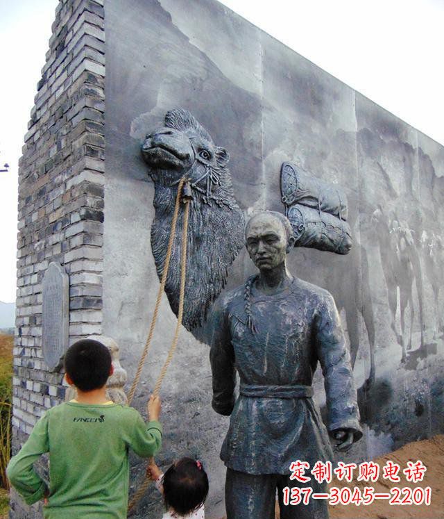 无锡公园清朝人物和骆驼景观铜雕