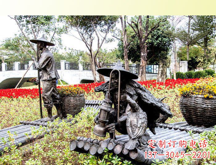 无锡公园人物渔夫铜雕塑