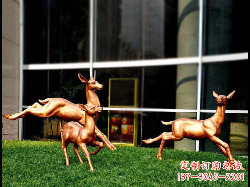 无锡公园铜雕奔跑小鹿动物雕塑