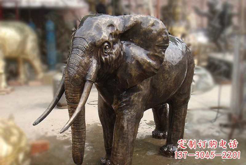 无锡公园铜雕象牙大象动物雕塑