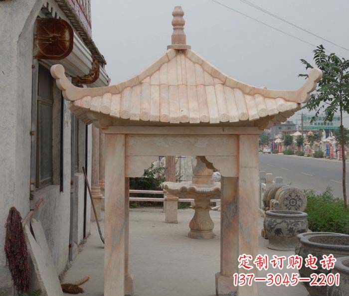 无锡精美红六角石凉亭雕塑