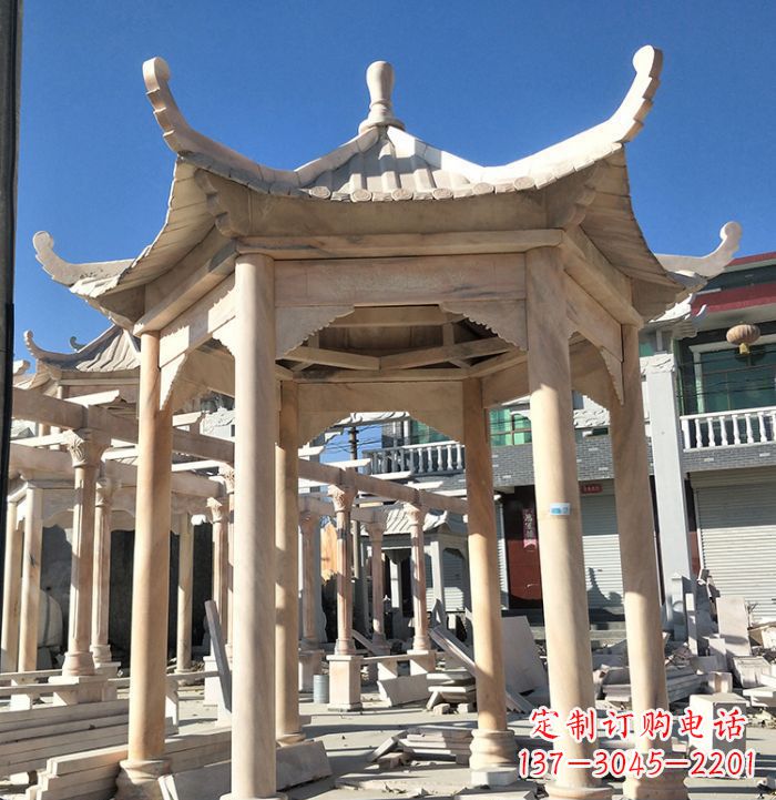 无锡公园晚霞红凉亭雕塑