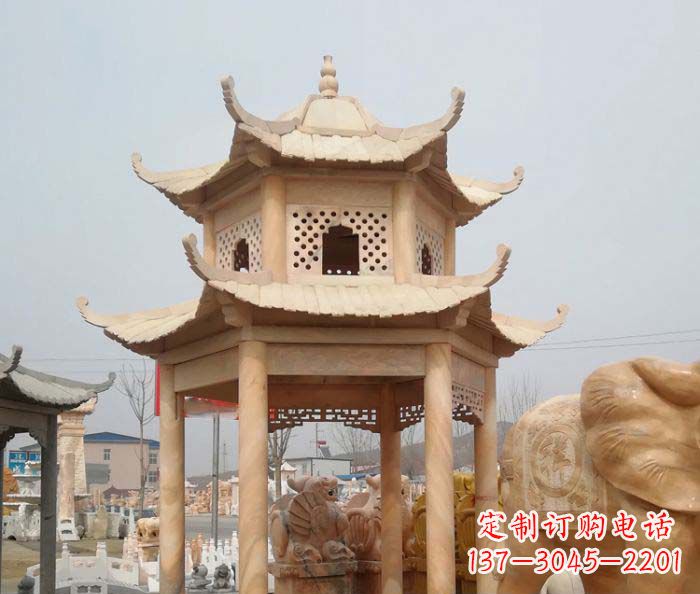 无锡红双层六角石凉亭雕塑