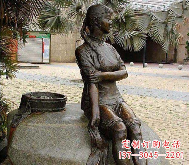 无锡中领雕塑定制,洗衣服的女孩铜雕塑