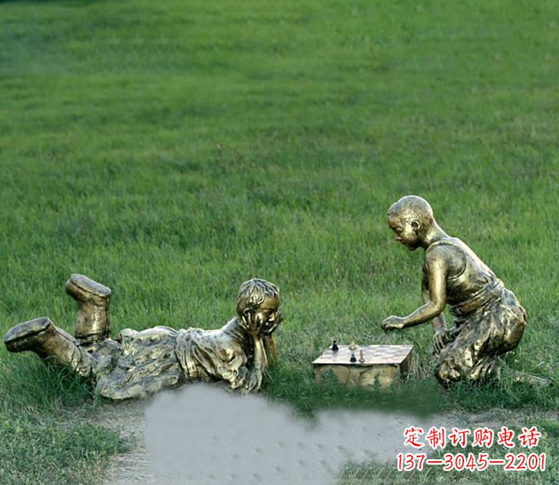 无锡公园下棋儿童人物铜雕