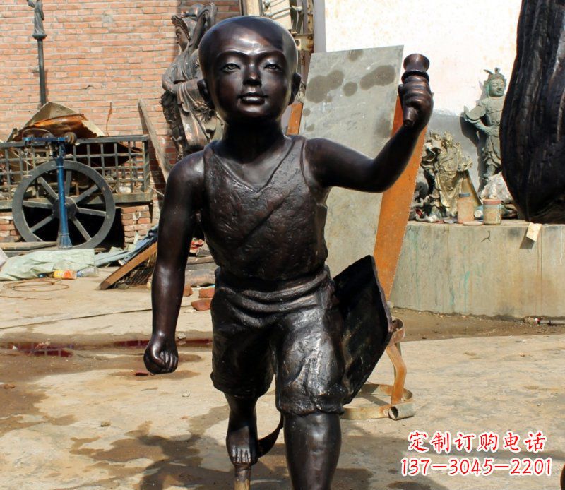 无锡公园小孩小品铜雕 (2)