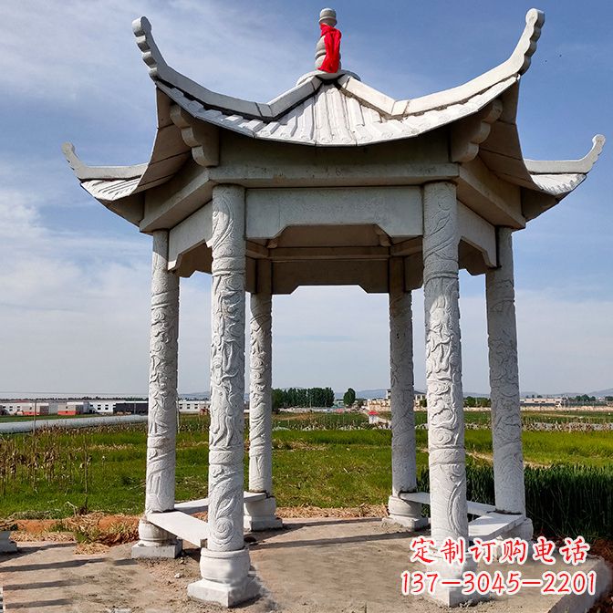 无锡中领雕塑定制公园园林汉白玉六角凉亭雕塑