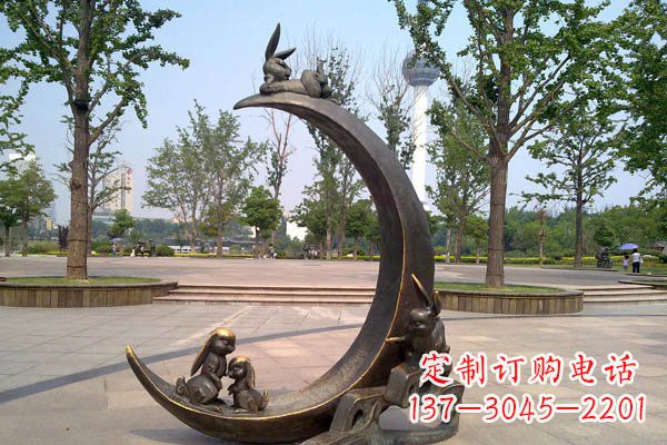 无锡公园月亮和玉兔铜雕