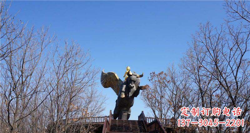 无锡精美铜雕雕塑——可爱小男孩站在飞牛上