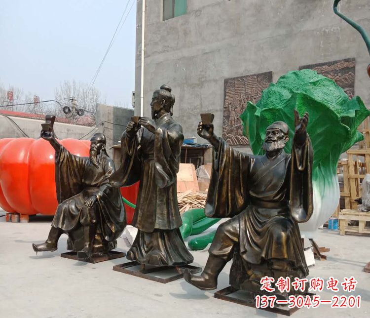 无锡古代名人刘关张三结义铜雕