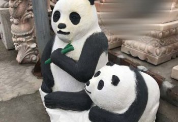 无锡领雕塑——公园母子熊猫石雕