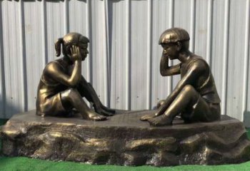 无锡儿童雕塑-铜雕下棋展示精美的艺术