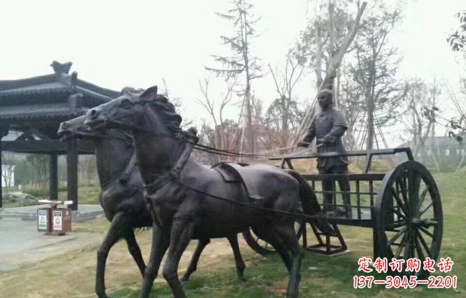 无锡新颖古典古代人物拉马车铜雕塑