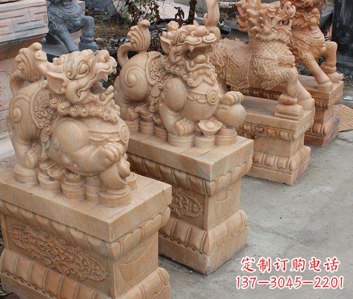 无锡中领雕塑-古代神兽晚霞红貔貅石雕