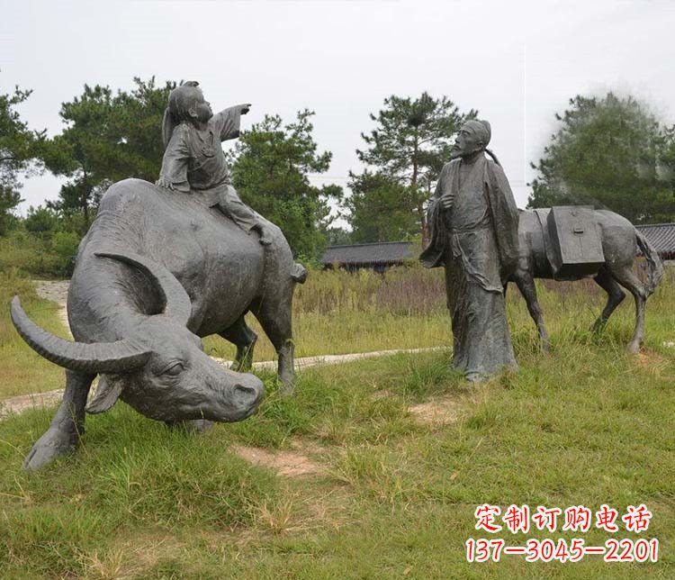 无锡古代诗人杜牧和牧童铜雕