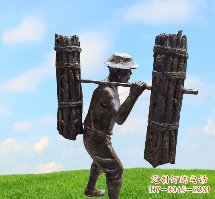 无锡精美老人铜雕，传承古代挑柴精神