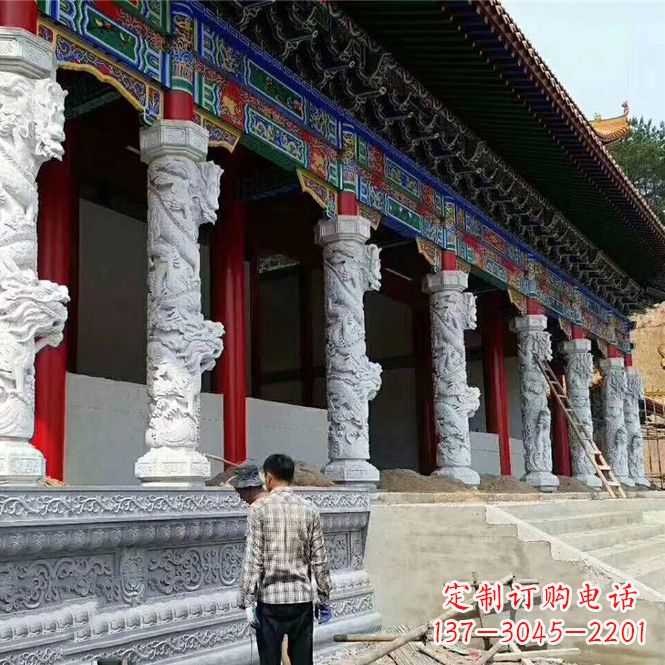 无锡精美手工制作的精美古建汉白玉龙柱雕塑