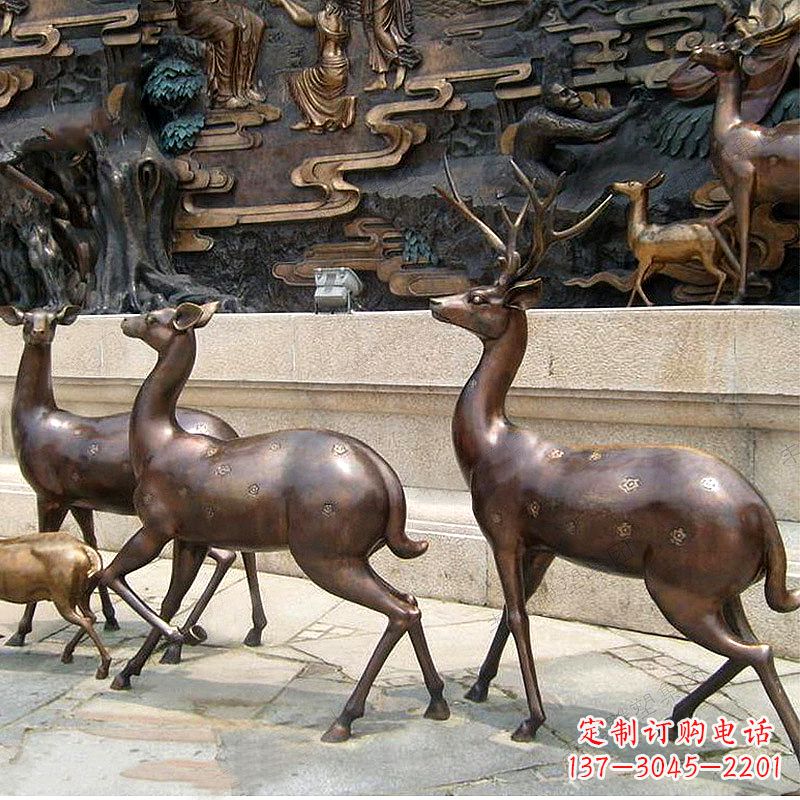 无锡古铜色梅花鹿铜雕精美塑型