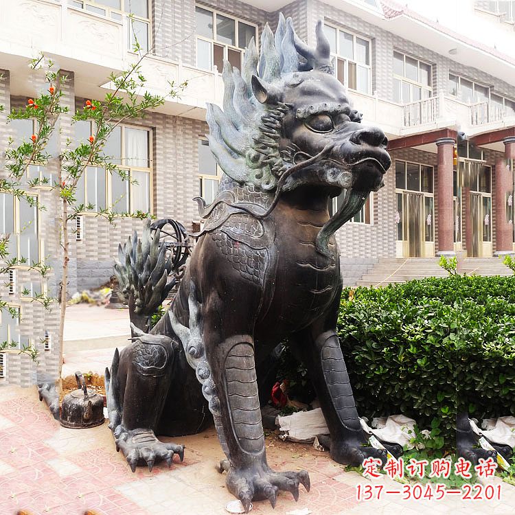 无锡古铜色镇宅铜麒麟雕塑,精美绝伦!
