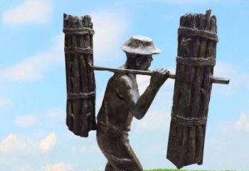 无锡精美老人铜雕，传承古代挑柴精神