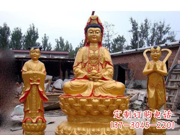 无锡财运旺旺,观音童子龙女铜雕