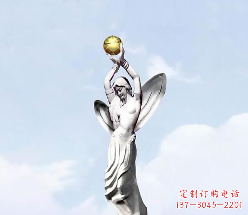 无锡精美的不锈钢女人双手捧球雕塑