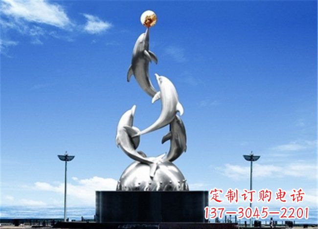 无锡广场不锈钢海豚欢腾动物雕塑