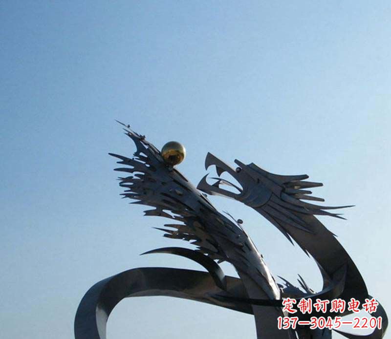 无锡中领雕塑-不锈钢龙吞球抽象雕塑