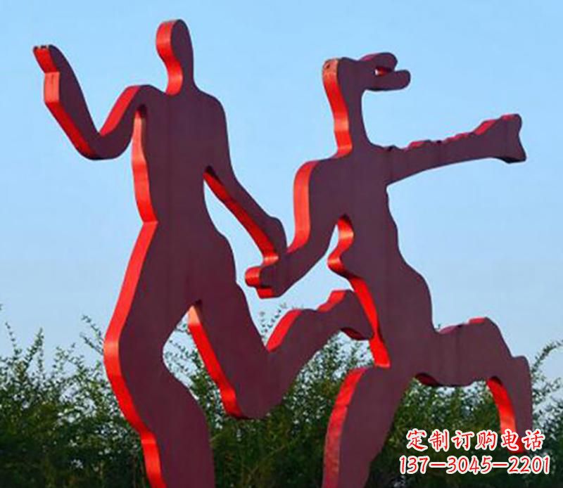 无锡广场不锈钢情侣跑步雕塑