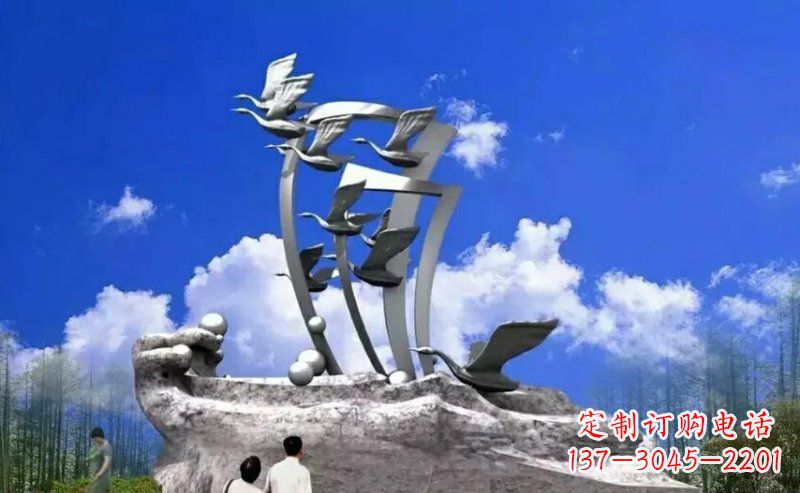 无锡中领雕塑:大雁不锈钢雕塑,质感优雅