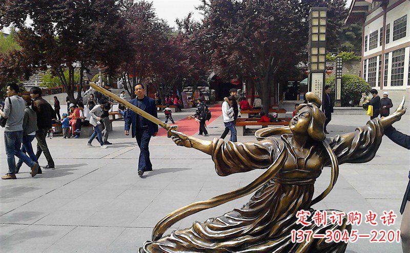 无锡中领雕塑:美轮美奂的古代美女舞剑人物铜雕