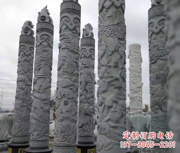 无锡中领雕塑:12生肖石柱——精致美观的雕塑定制