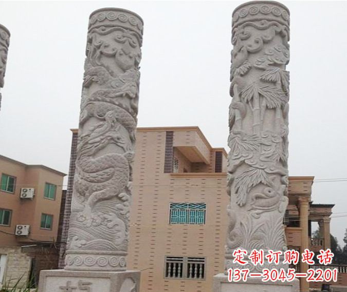 无锡广场景观大理石12生肖龙柱石雕 (2)