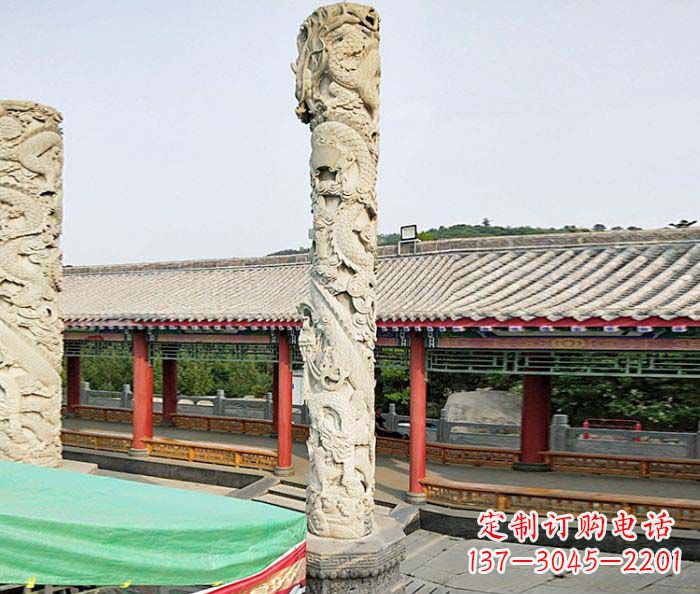 无锡广场景观大理石龙柱石雕 (2)
