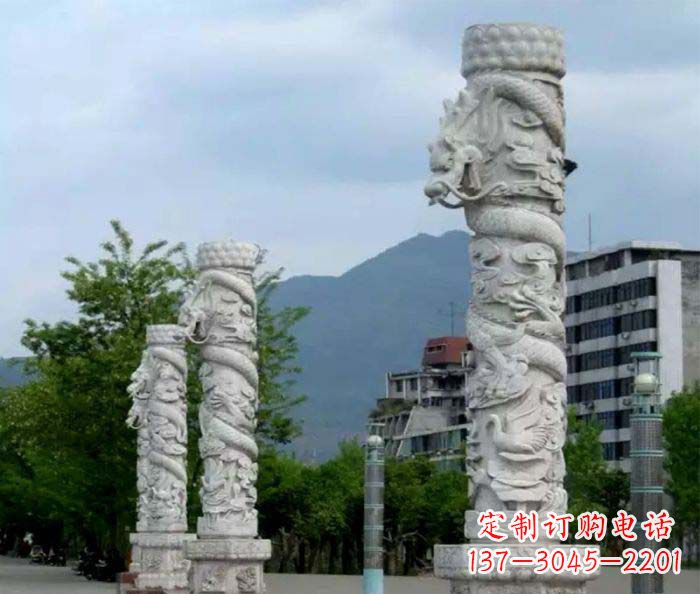 无锡广场景观大理石龙柱石雕 (3)