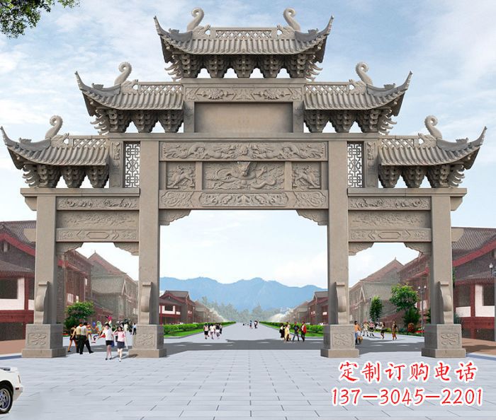 无锡以大理石石雕装饰的精美牌楼雕塑